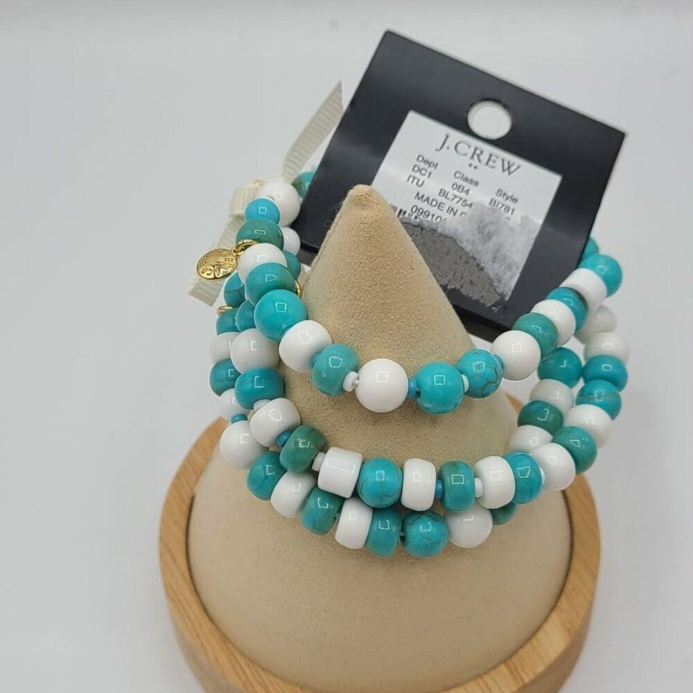 J Crew Factory Set of Blue White Bead Stretchy Bracelet NWT!